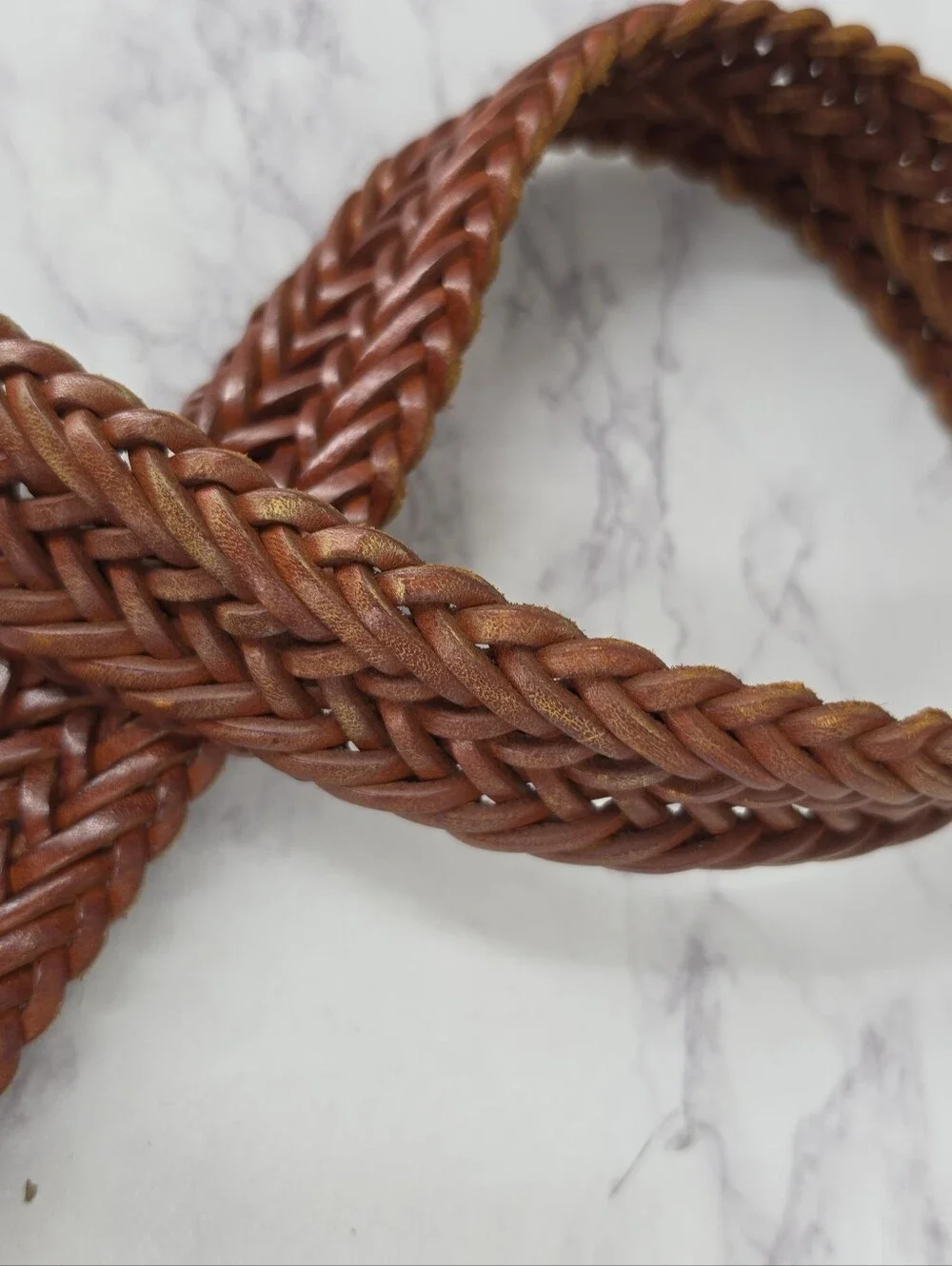 Y2K Leather Belt Woven Braided Orangey Brown Boho Coastal Cowgirl